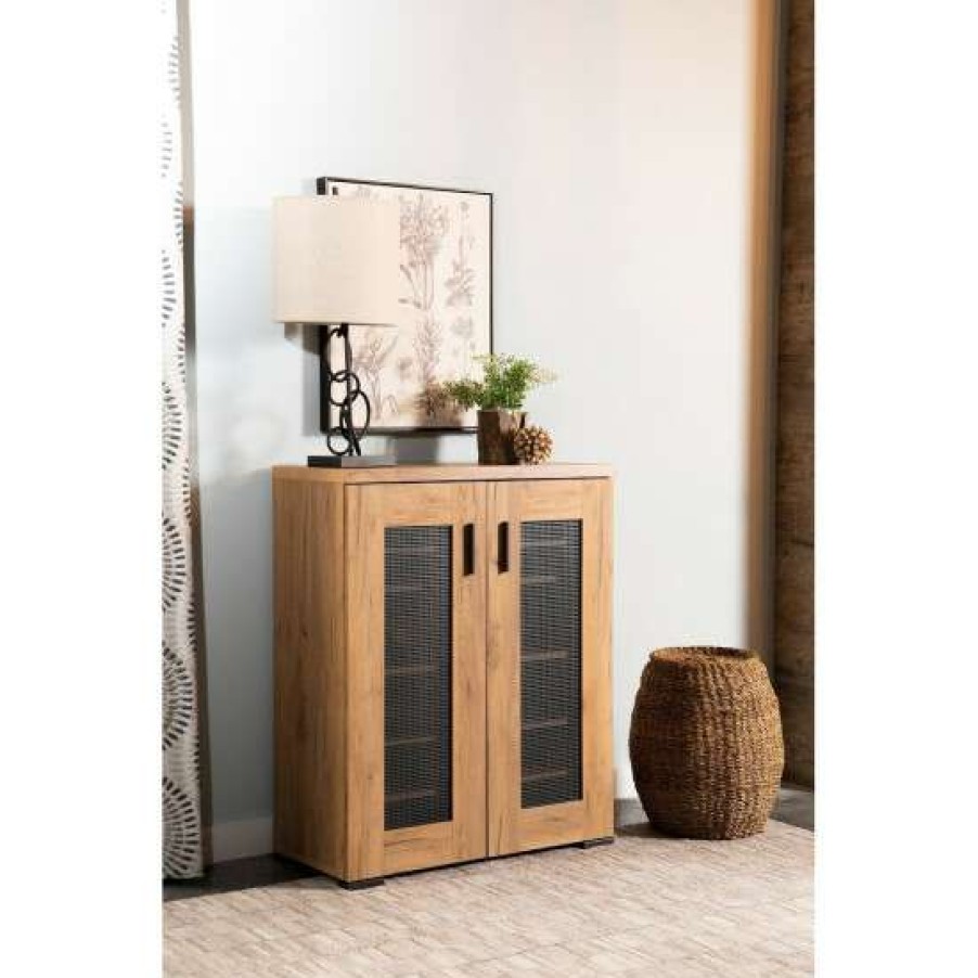 Home Improvement * | Discount Simple Relax 2 Doors Shoe Cabinet In Golden Oak And Gunmetal