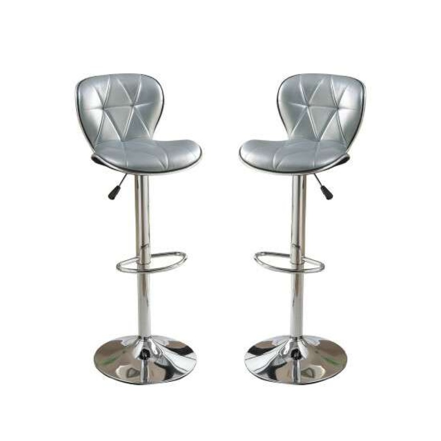 Furniture * | Best Reviews Of Simple Relax Adjustable Pu Bar Stools With Footrest In Silver, Set Of 2