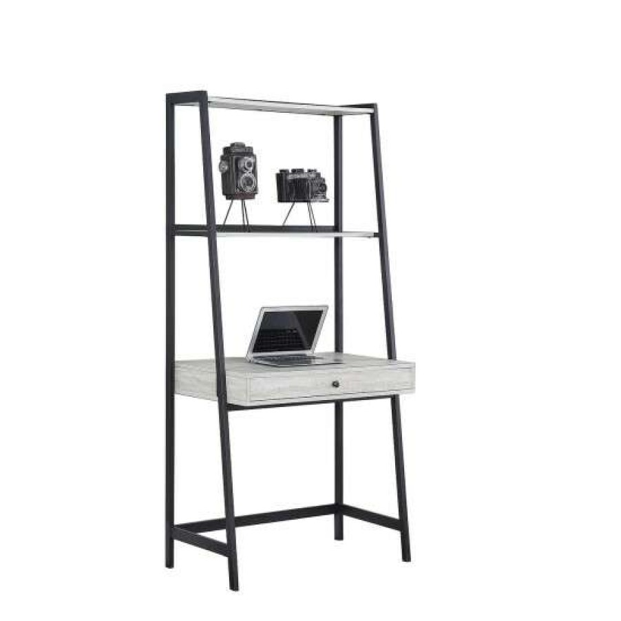 Furniture * | Wholesale Simple Relax 1 Drawer Ladder Desk In Grey Stone Herringbone And Black