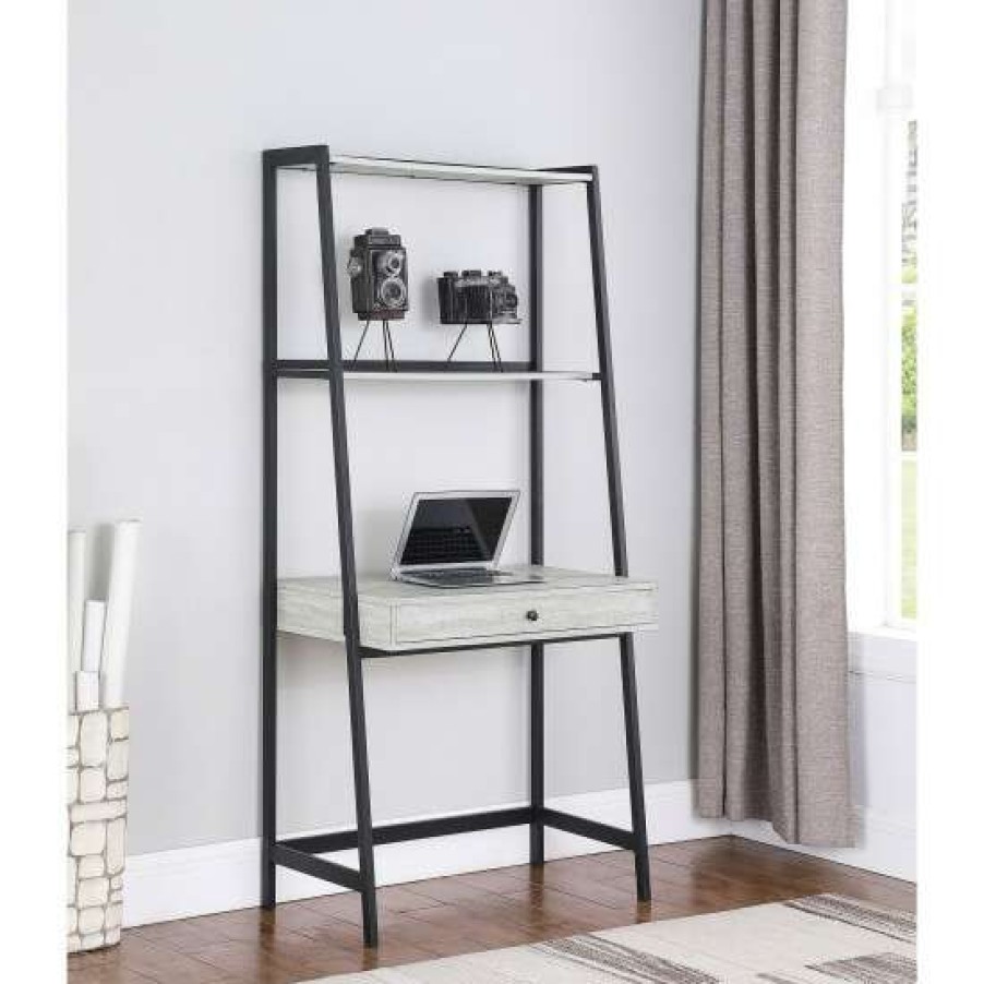 Furniture * | Wholesale Simple Relax 1 Drawer Ladder Desk In Grey Stone Herringbone And Black