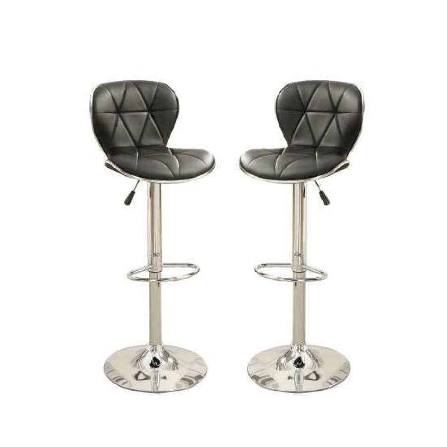 Furniture * | Discount Simple Relax Set Of 2 Adjustable Black Pu Bar Stools, Chrome