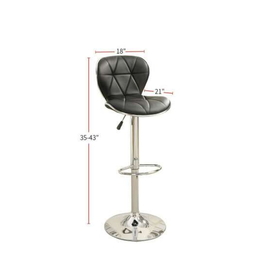 Furniture * | Discount Simple Relax Set Of 2 Adjustable Black Pu Bar Stools, Chrome