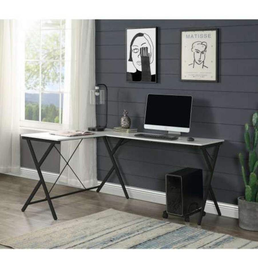 Furniture * | Wholesale Simple Relax Wood Computer Desk With Black Metal Base