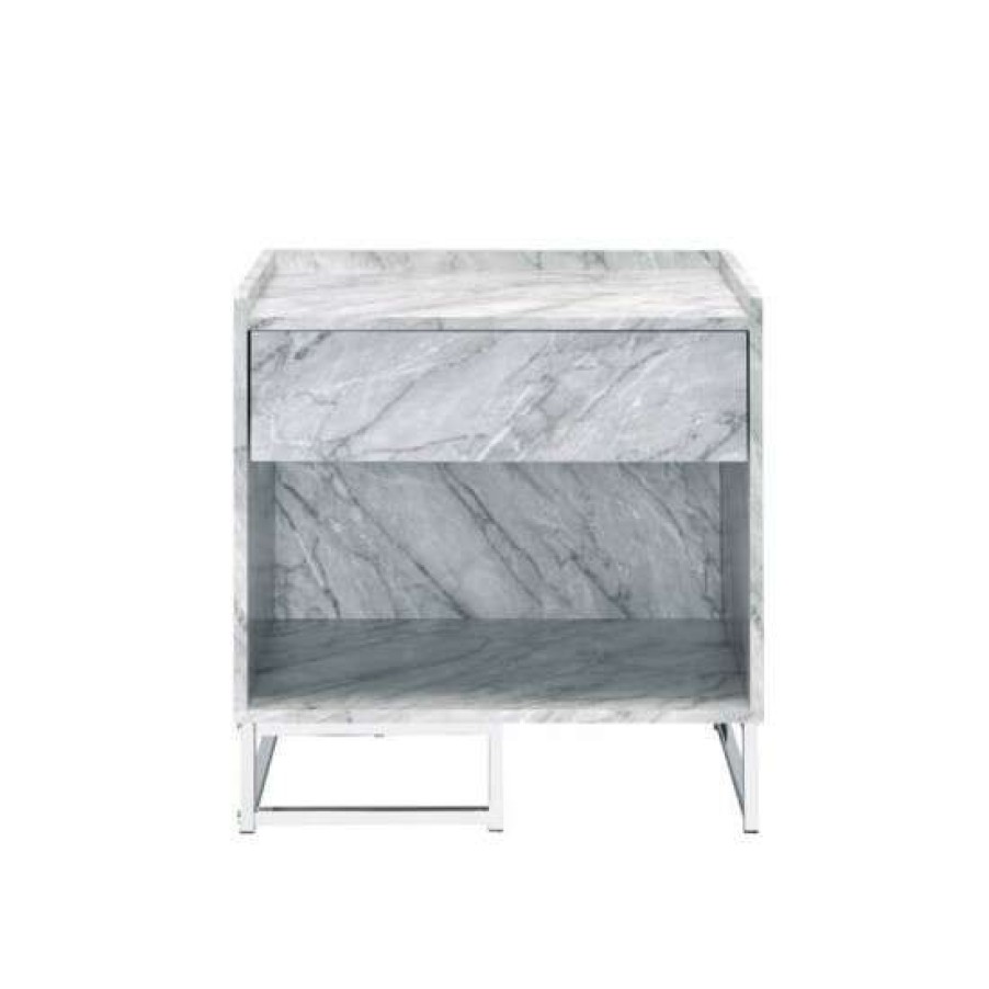 Furniture * | Outlet Simple Relax Faux Marble Accent Table In Chrome