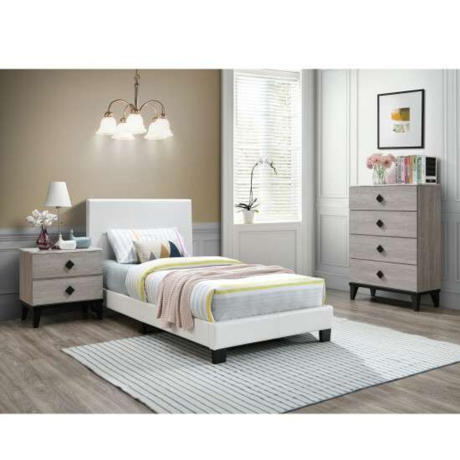 Furniture * | Buy Simple Relax Faux Leather Upholstered Platform Bed White