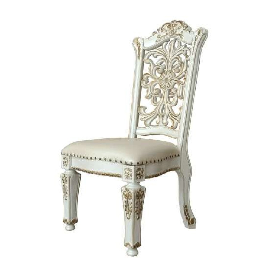 Furniture * | Flash Sale Simple Relax Set Of 2 Armless Side Chair With Padded Seat In Antique Pearl Finish