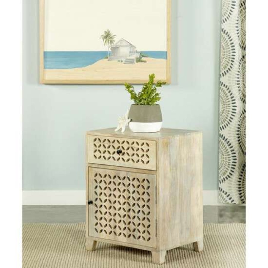 Furniture * | Best Deal Simple Relax 1 Door Accent Cabinet With 1 Drawer In White Washed