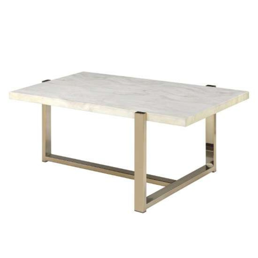 Furniture * | Cheapest Simple Relax Champagne Finish Coffee Table With Faux Marble Top