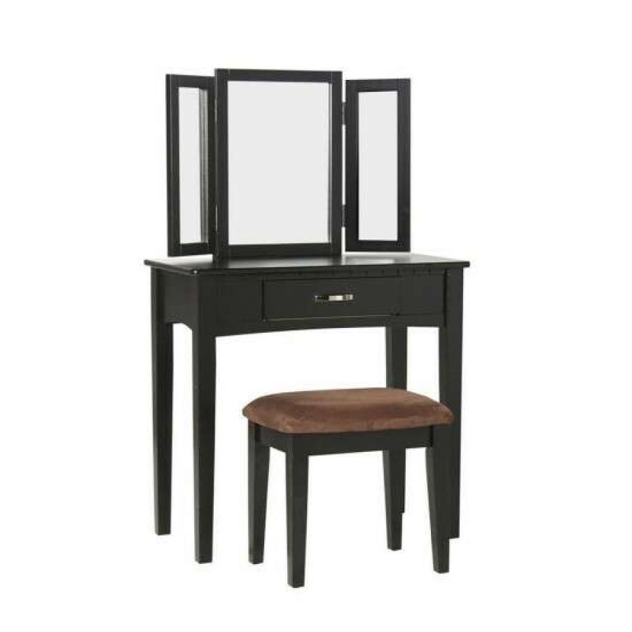 Furniture * | Wholesale Simple Relax Wood And Mirror Vanity Set With Stool