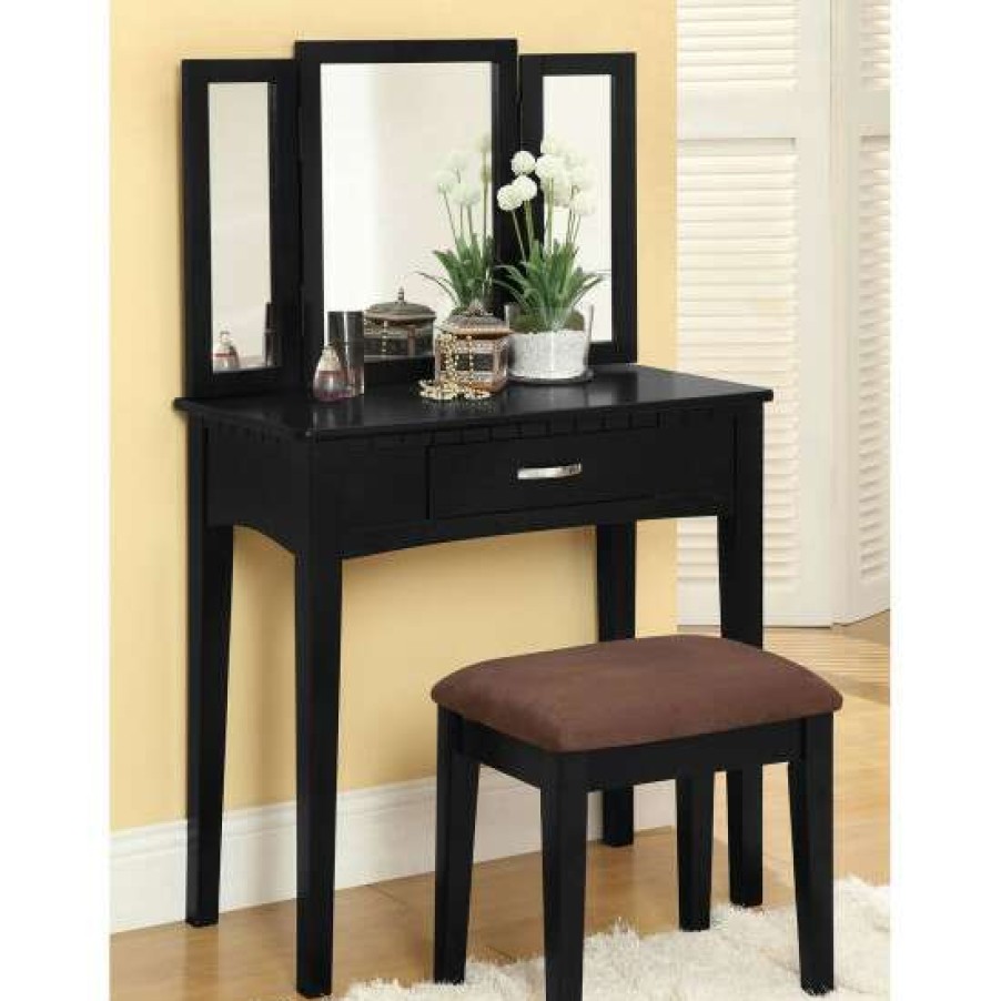 Furniture * | Wholesale Simple Relax Wood And Mirror Vanity Set With Stool