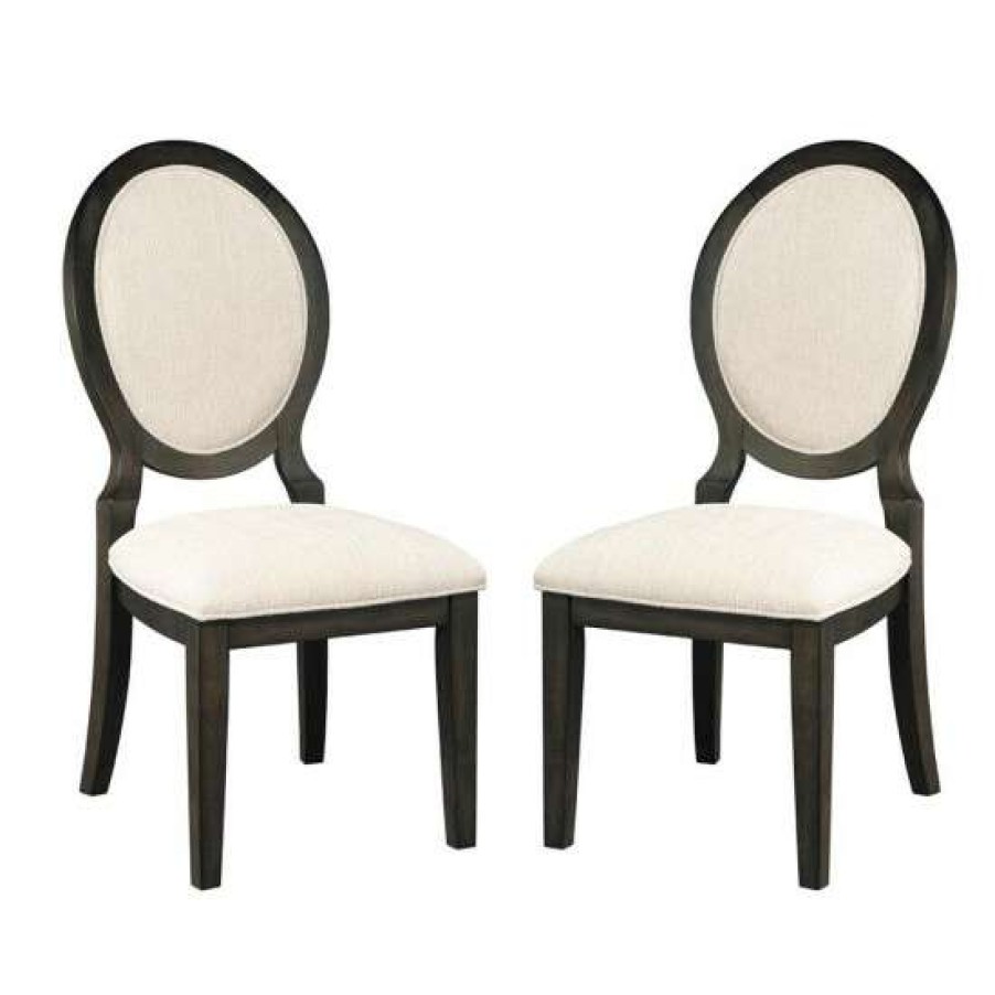 Furniture * | Outlet Simple Relax Set Of 2 Upholstered Side Chairs In Dark Cocoa And White