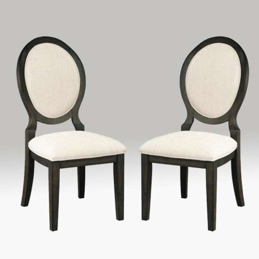 Furniture * | Outlet Simple Relax Set Of 2 Upholstered Side Chairs In Dark Cocoa And White