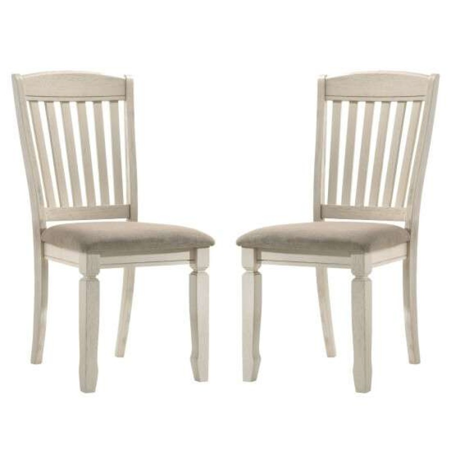 Furniture * | Promo Simple Relax Set Of 2 Tan Fabric Side Chair In Cream Finish