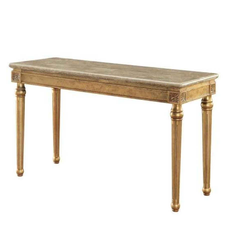 Furniture * | New Simple Relax Marble Top Sofa Table With Wood Legs In Antique Gold