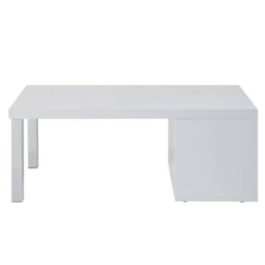 Furniture * | Outlet Simple Relax Rectangular Wood Coffee Table With 2 Open Compartments In High Gloss White And Chrome