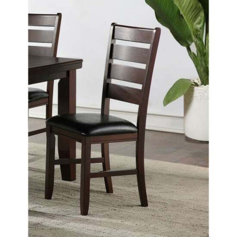 Furniture * | Deals Simple Relax Set Of 2 Faux Leather Padded Dining Chairs, Cherry And Black