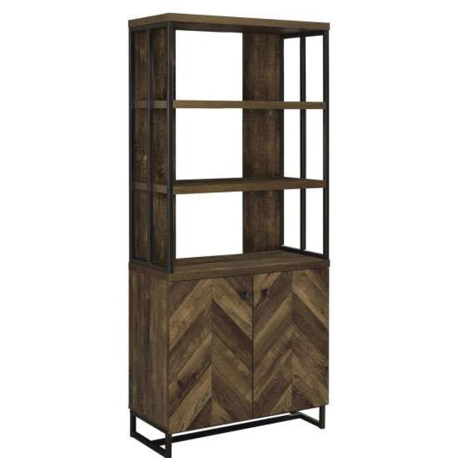 Furniture * | New Simple Relax 2-Door 3-Shelf Bookcase In Rustic Oak Herringbone And Gunmetal