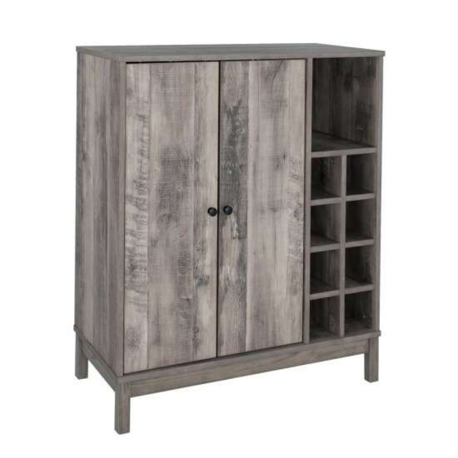 Furniture * | Flash Sale Simple Relax Wooden Wine Cabinet With Wine Rack In Weathered Acacia Finish