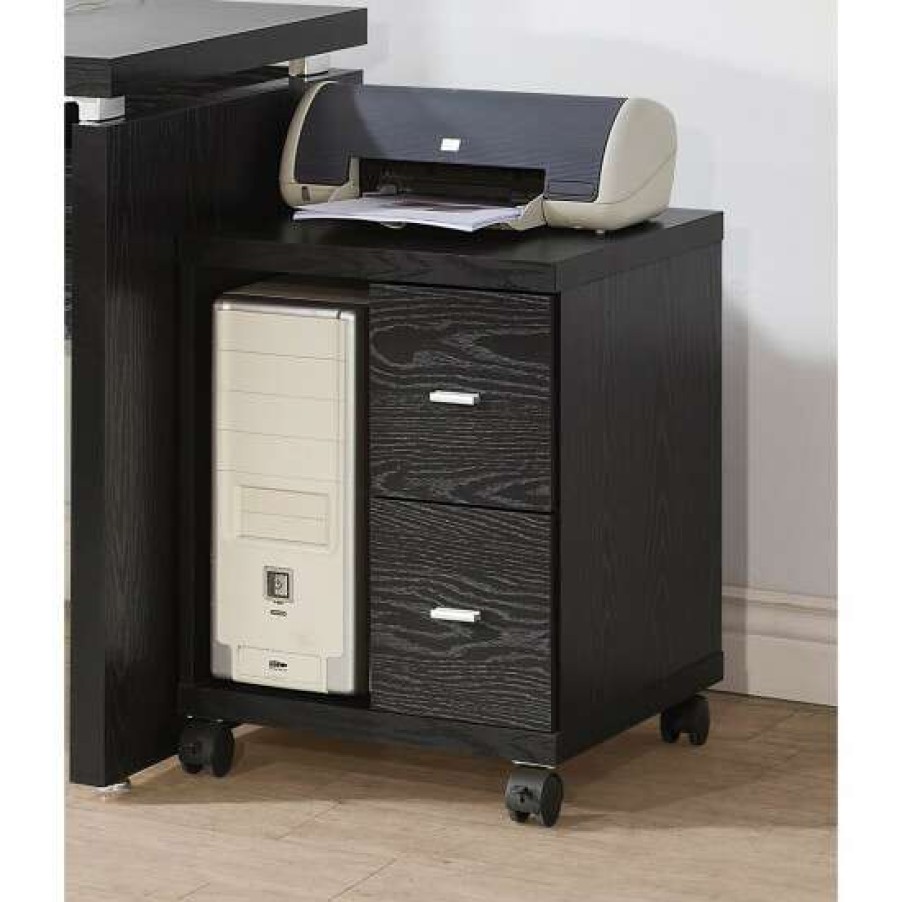 Furniture * | Best Sale Simple Relax 2-Drawer Cpu Stand In Black Oak And Silver