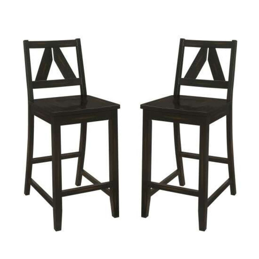 Furniture * | Brand New Simple Relax Set Of 2 Counter Height Stools With Low Back In Black Sand