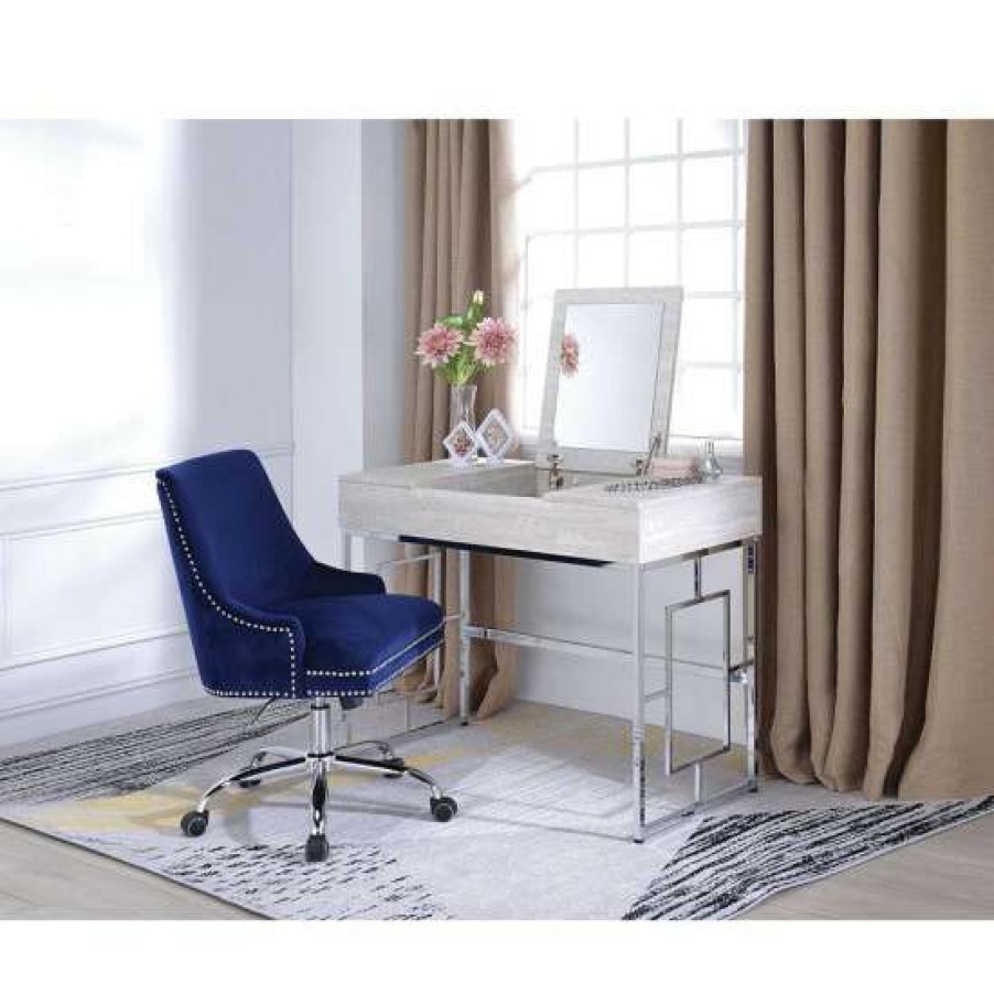 Furniture * | Cheap Simple Relax Metal Frame Vanity Desk With Usb Ports In Natural And Chrome