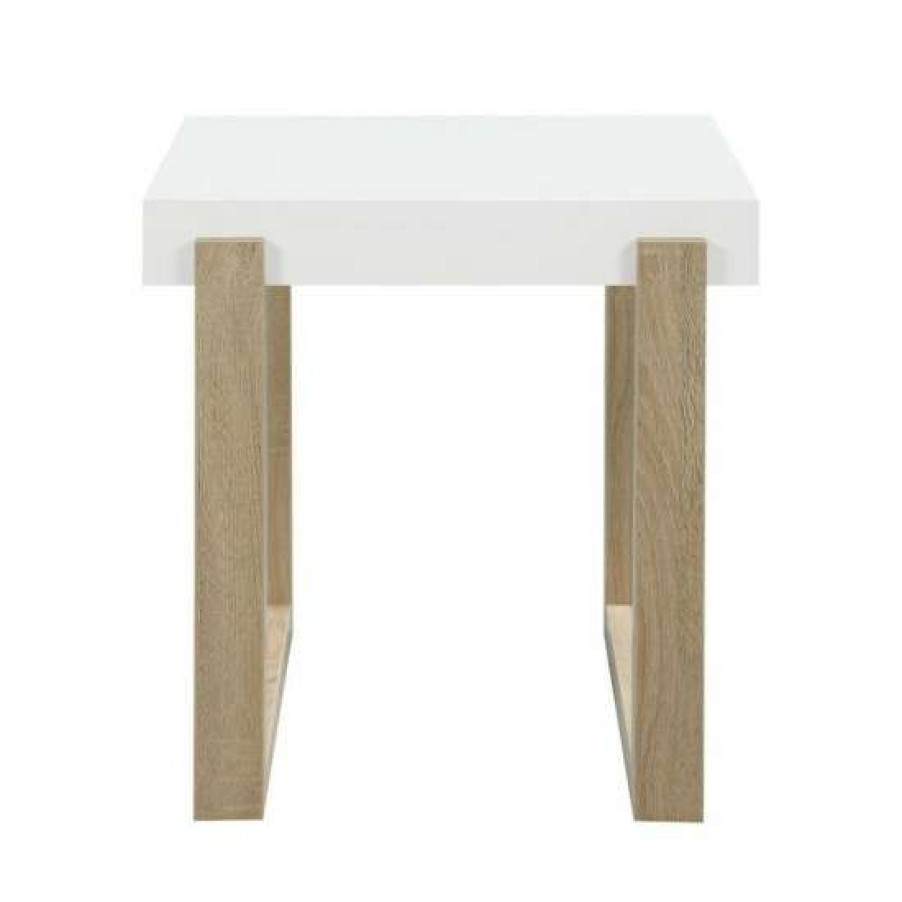 Furniture * | Discount Simple Relax Rectangular End Table With Sled Base In High Gloss White And Natural