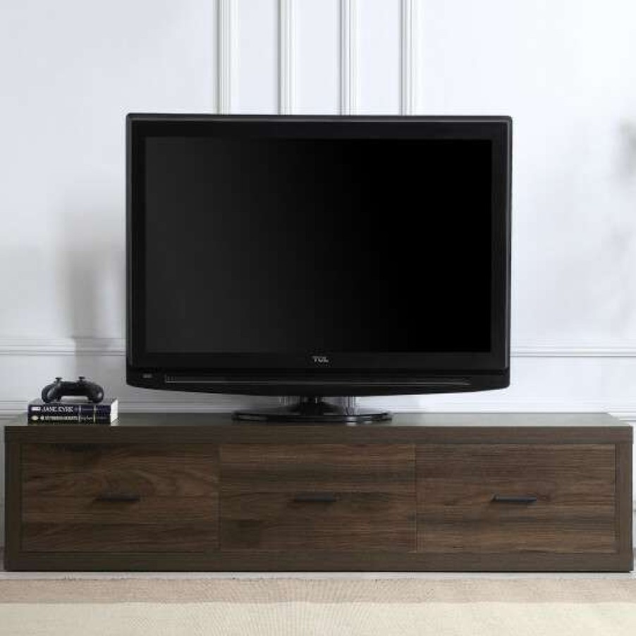 Furniture * | Hot Sale Simple Relax 60 Wooden Tv Stand With 3 Drawers In Walnut Finish