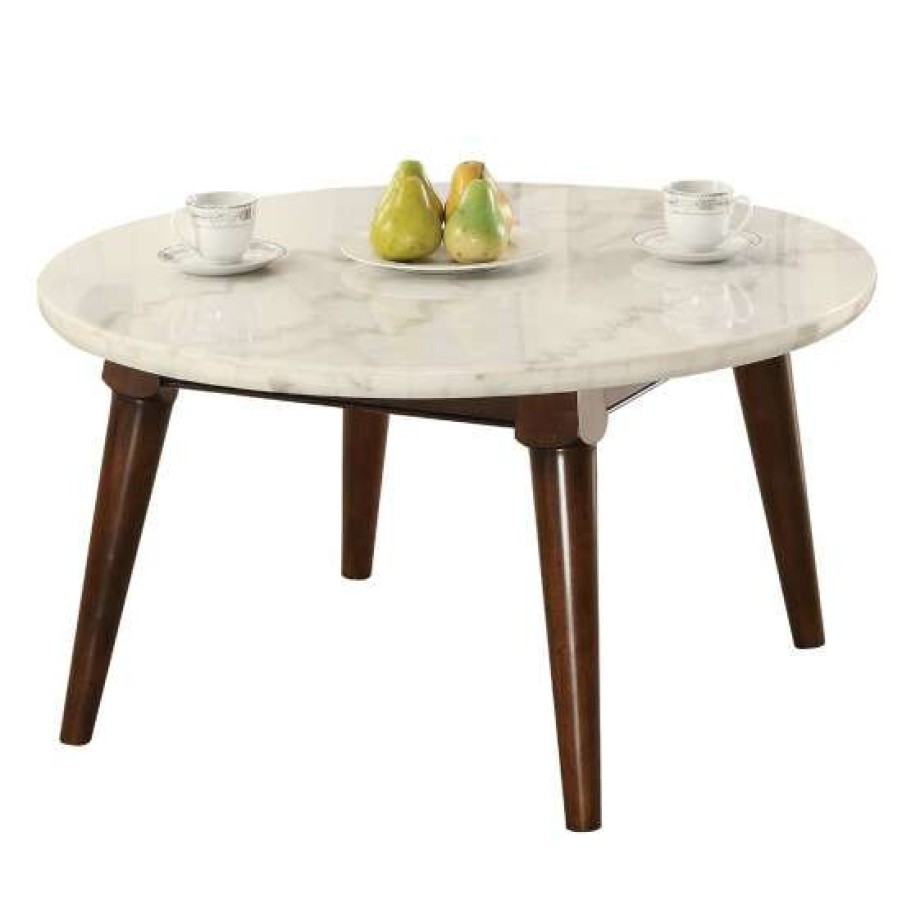 Furniture * | Top 10 Simple Relax Round Marble Coffee Table In White And Walnut