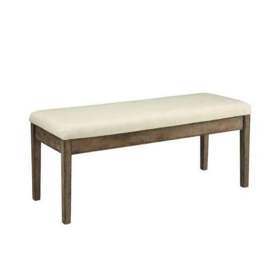 Furniture * | Discount Simple Relax Beige Linen Dining Bench In Salvage Brown Finish