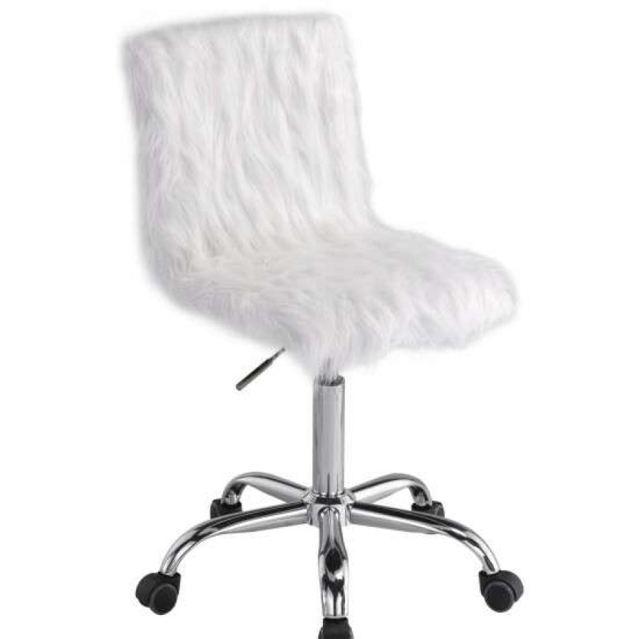 Furniture * | Hot Sale Simple Relax White Faux Fur Office Chair With 5-Star Metal Base