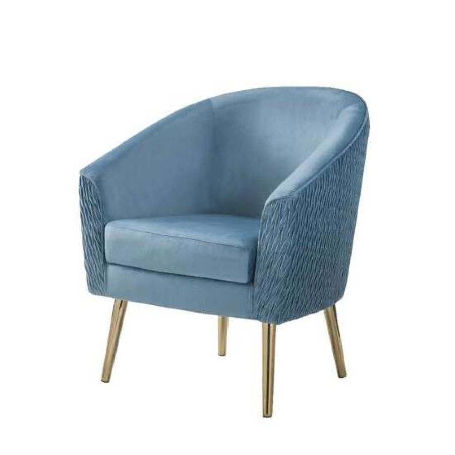 Furniture * | Wholesale Simple Relax Blue Velvet Upholstered Accent Chair In Gold Finish