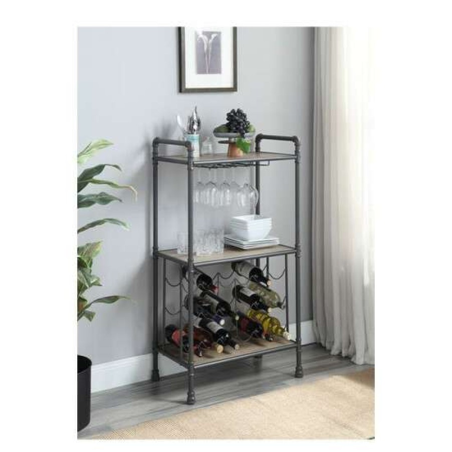 Kitchen & Dining * | Hot Sale Simple Relax Wine Storage With Bottle And Glass Rack In Antique Oak And Sandy Gray