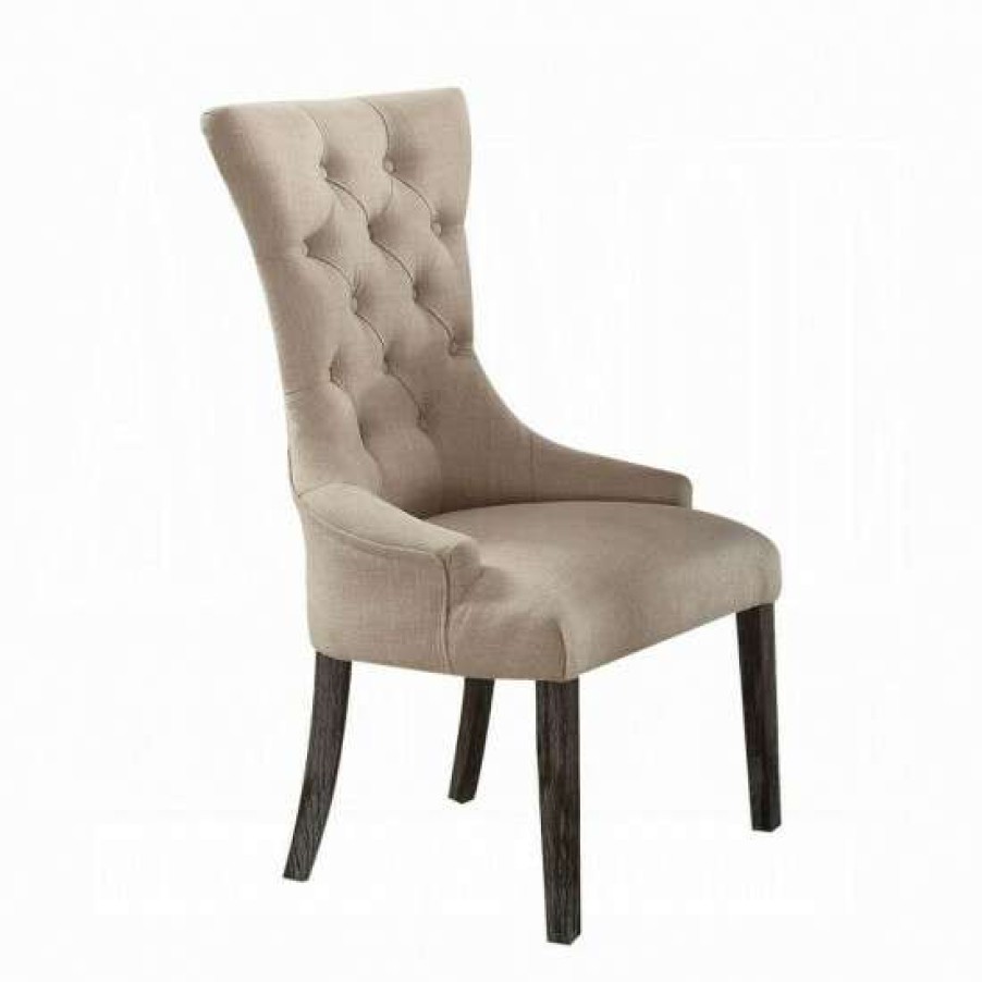 Furniture * | New Simple Relax Set Of 2 Beige Linen Upholstery Dining Chairs