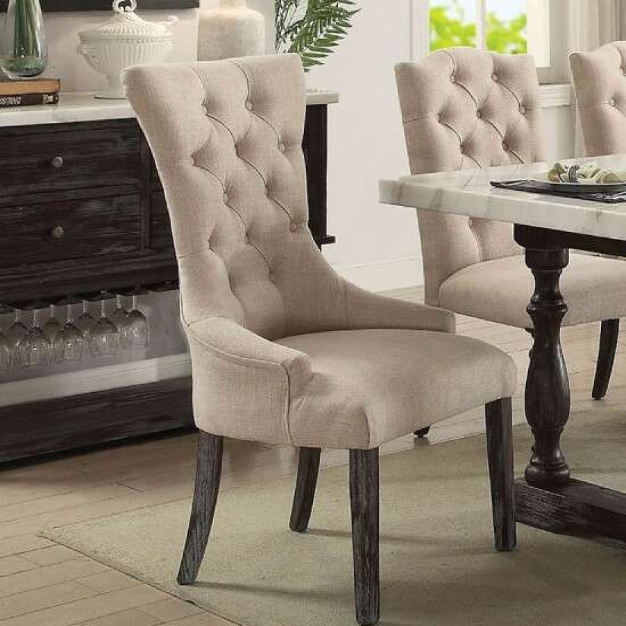 Furniture * | New Simple Relax Set Of 2 Beige Linen Upholstery Dining Chairs