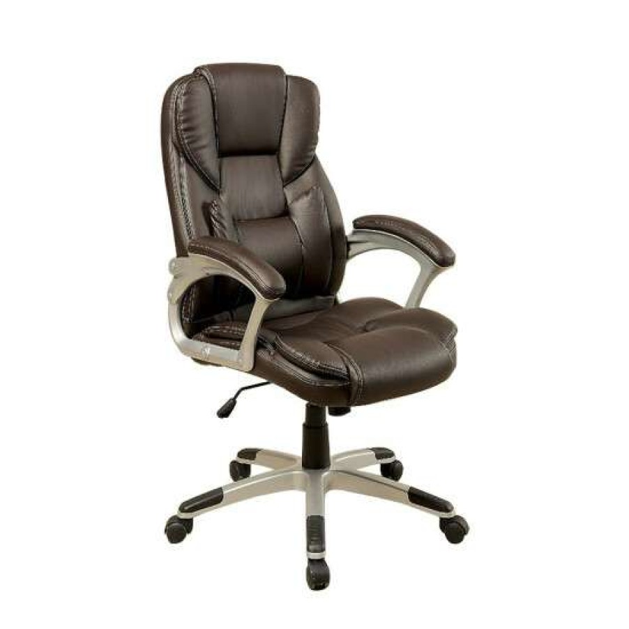 Furniture * | Best Sale Simple Relax Leatherette And Metal Office Chair In Brown Finish