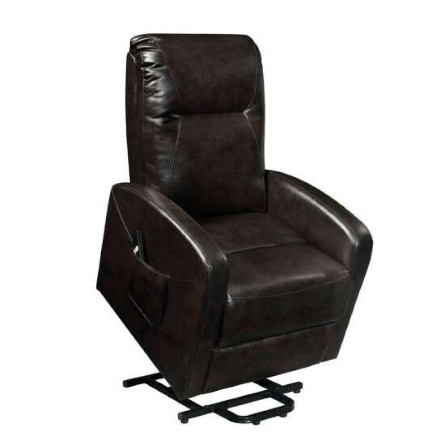 Furniture * | Brand New Simple Relax Faux Leather Power Lift Recliner With Pocket In Espresso