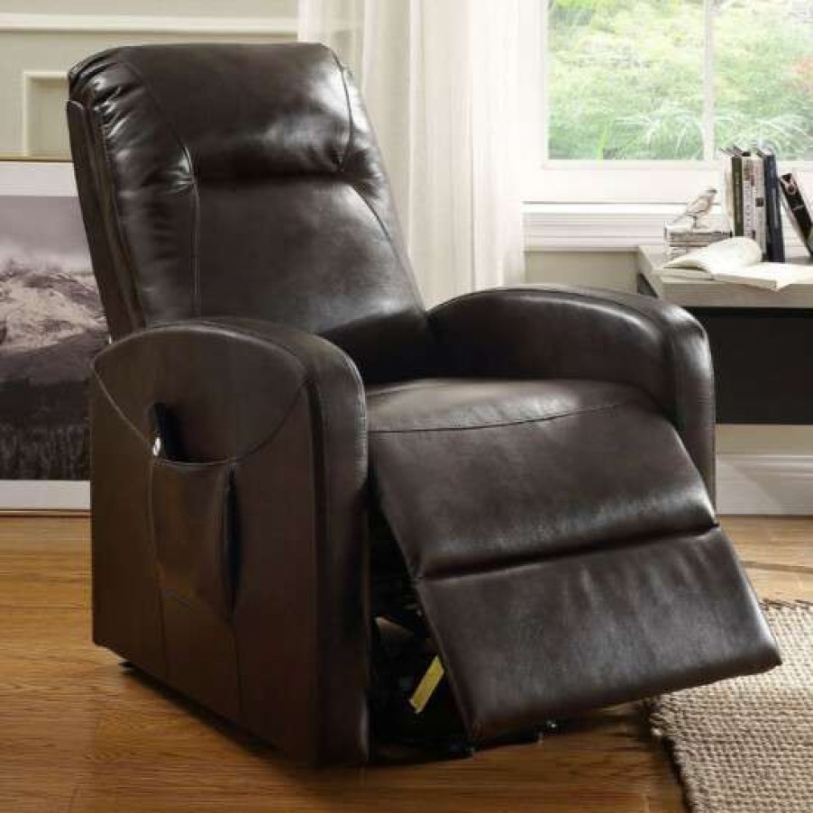 Furniture * | Brand New Simple Relax Faux Leather Power Lift Recliner With Pocket In Espresso