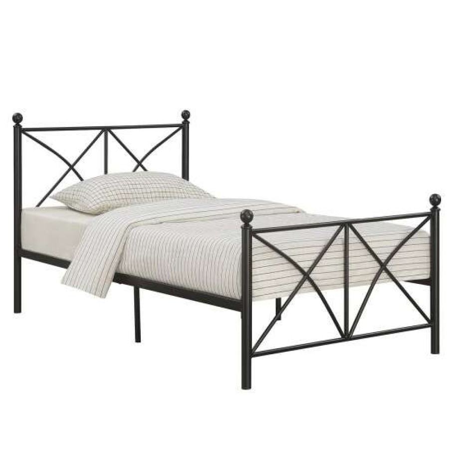 Furniture * | Deals Simple Relax Metal Bed With X-Style Footboard In Black