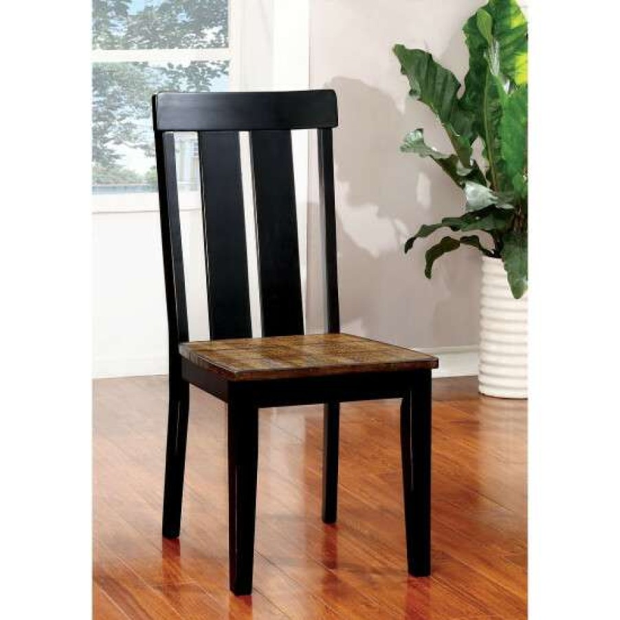 Furniture * | Best Sale Simple Relax Set Of 2 Wooden Side Chairs In Antique Oak And Black