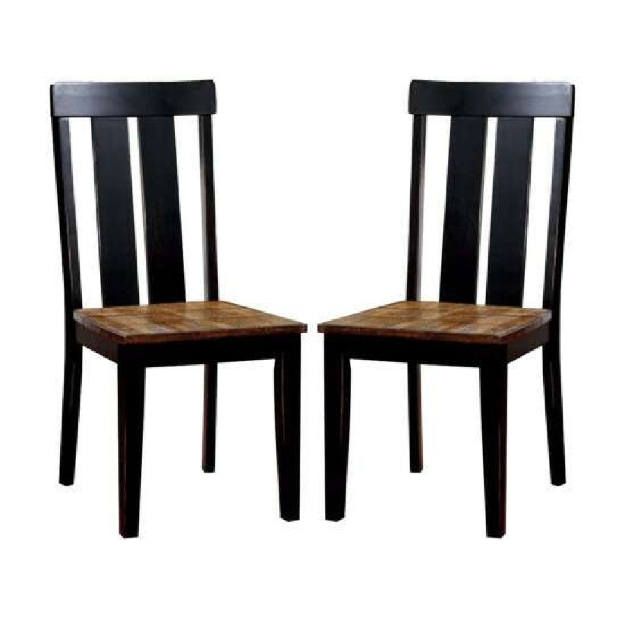 Furniture * | Best Sale Simple Relax Set Of 2 Wooden Side Chairs In Antique Oak And Black