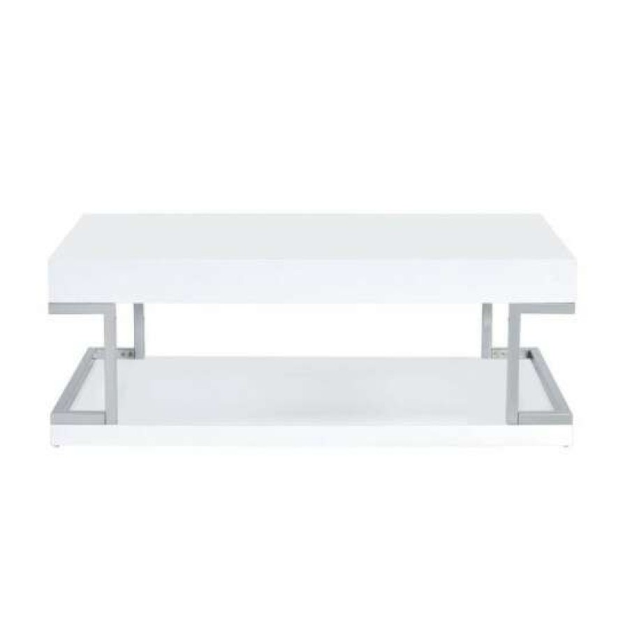 Furniture * | Discount Simple Relax Rectangular Shape Coffee Table In White High Gloss And Chrome