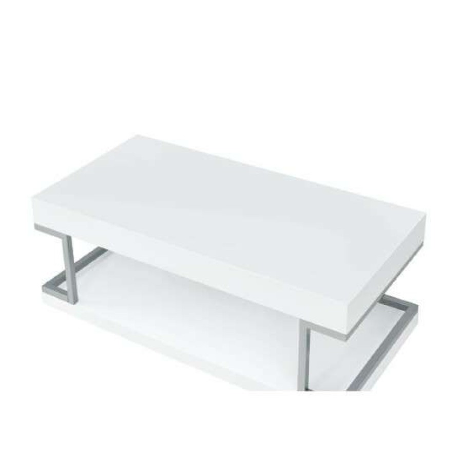 Furniture * | Discount Simple Relax Rectangular Shape Coffee Table In White High Gloss And Chrome