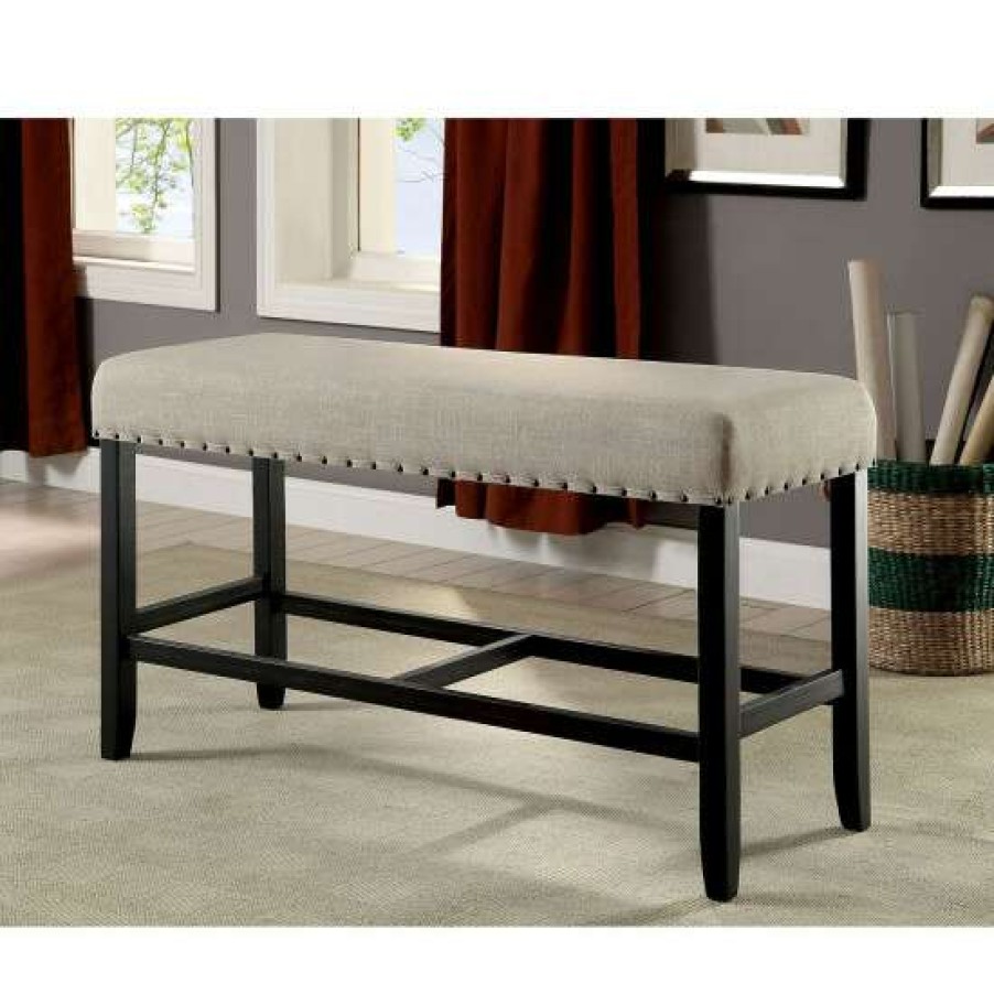 Furniture * | Best Reviews Of Simple Relax Counter Height Seating Bench In Antique Black And Beige