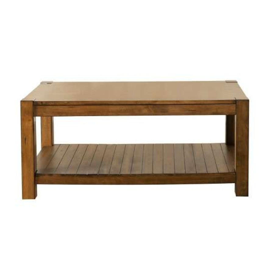 Furniture * | Deals Simple Relax 1 Shelf Rectangular Wood Coffee Table In Rustic Brown