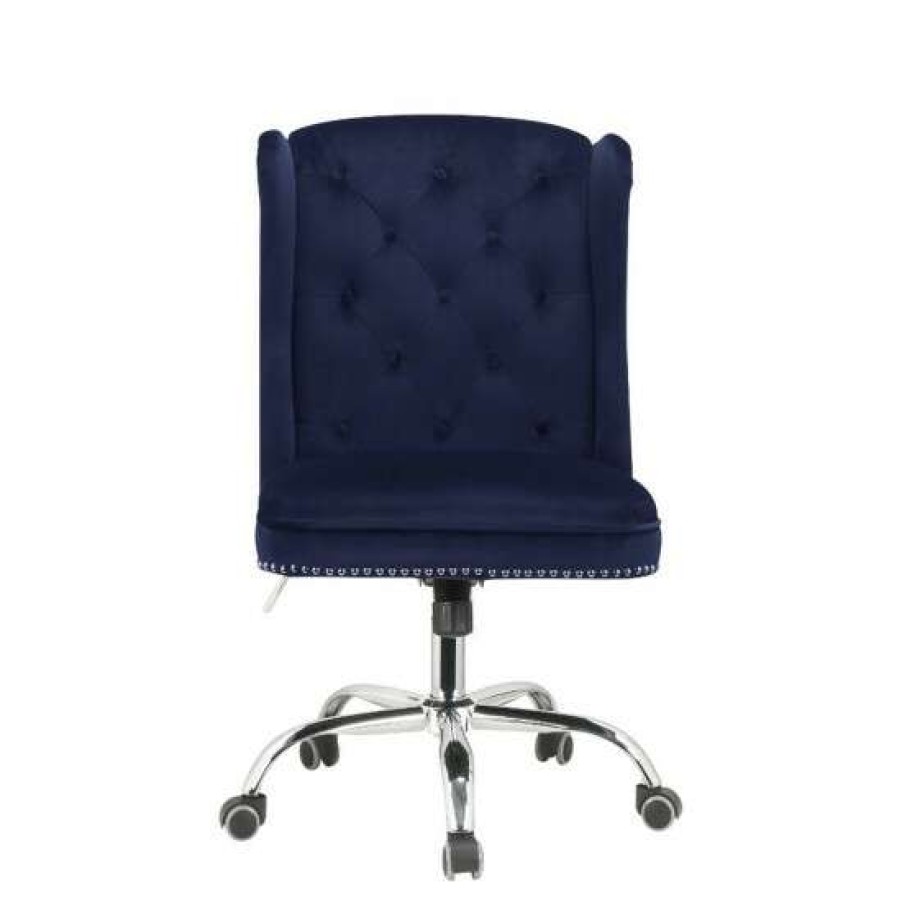 Furniture * | Hot Sale Simple Relax Velvet Upholstered Office Chair In Midnight Blue Finish