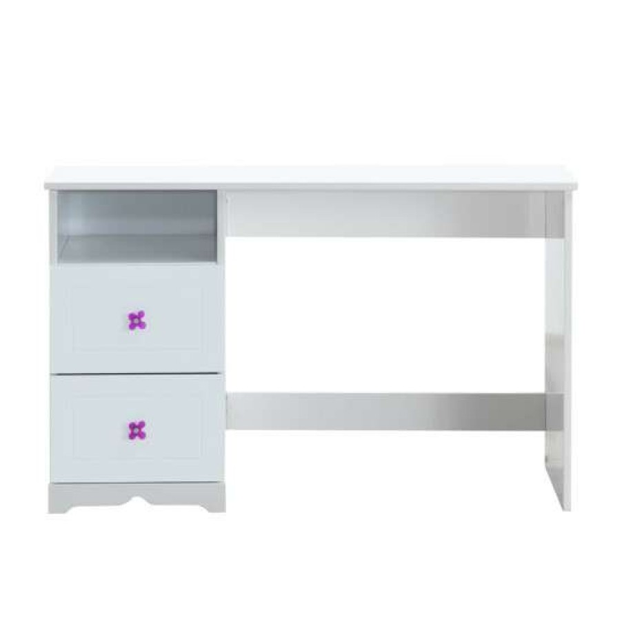 Furniture * | Coupon Simple Relax 2 Drawers Wooden Desk With Open Compartment In White And Pink