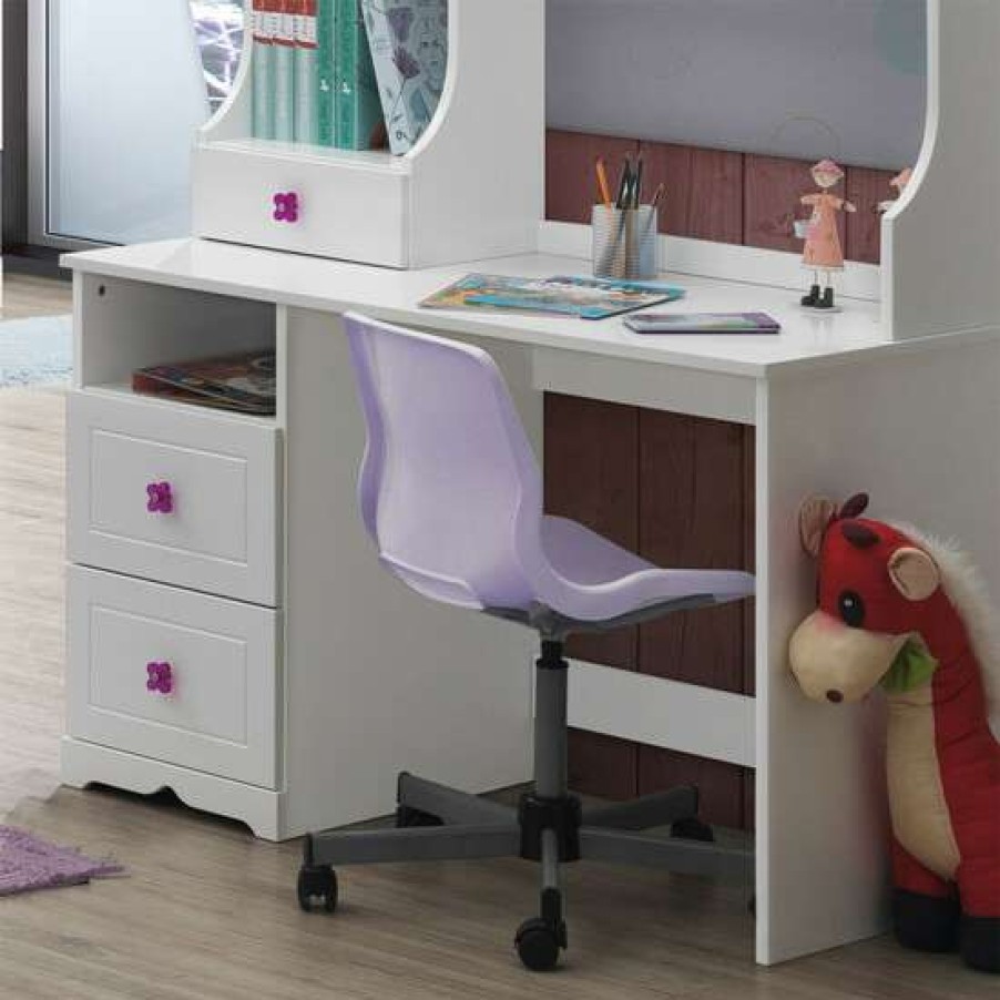 Furniture * | Coupon Simple Relax 2 Drawers Wooden Desk With Open Compartment In White And Pink