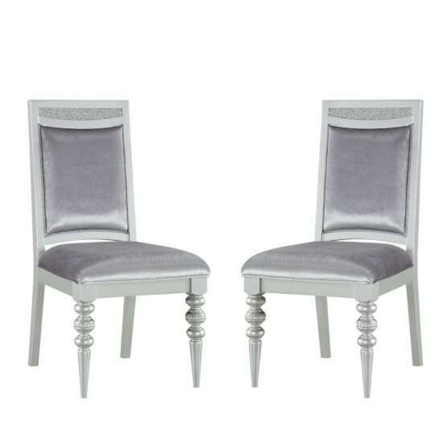 Furniture * | Best Reviews Of Simple Relax Set Of 2 Upholstered Side Chair In Silver And Platinum Finish