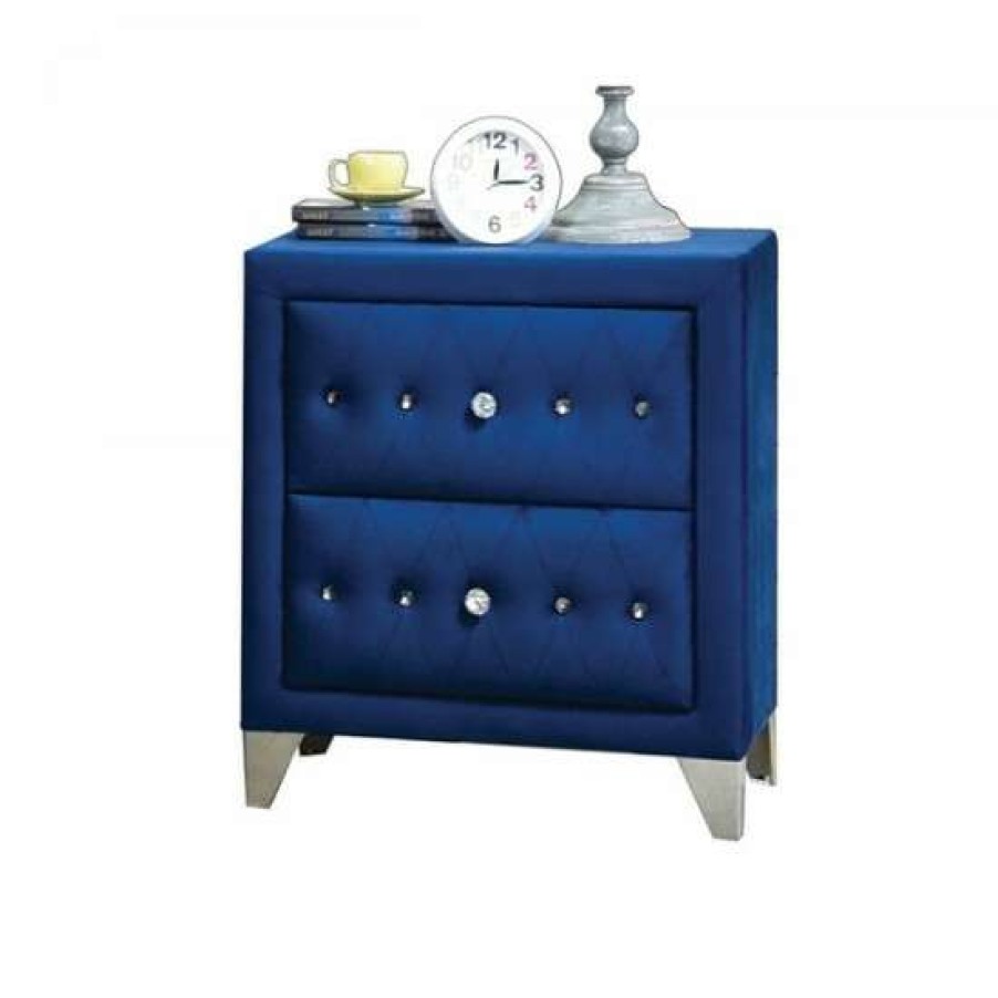 Furniture * | Discount Simple Relax 2 Drawers Velvet Nightstand With Button Tufted