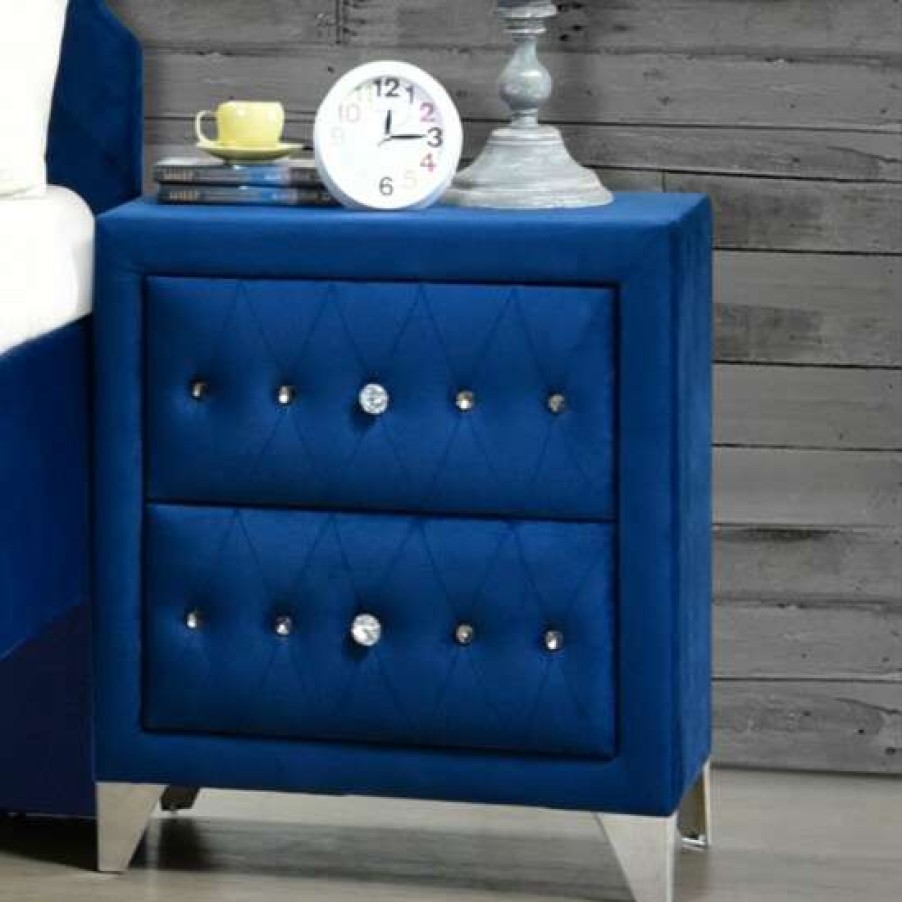 Furniture * | Discount Simple Relax 2 Drawers Velvet Nightstand With Button Tufted